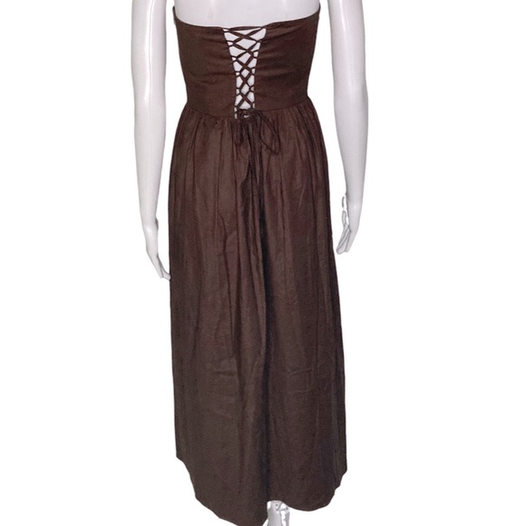 NWT Reformation Buckley Cafe Brown Strapless Lace up Back Midi Dress - Sz 6 - Picture 5 of 9